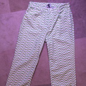 RAGGED JEANS Wide Leg High Waist Green wavy stripe jeans sz 34 (10/12) NWT